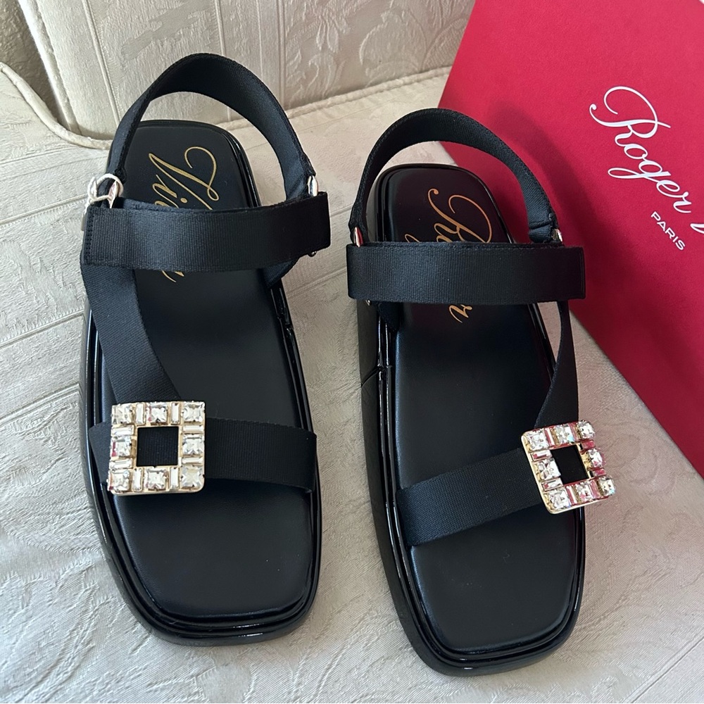 NIB $1295 ROGER VIVIER Vivier Slide Trekky sandals with crystal buckle size 40 - Picture 2 of 10